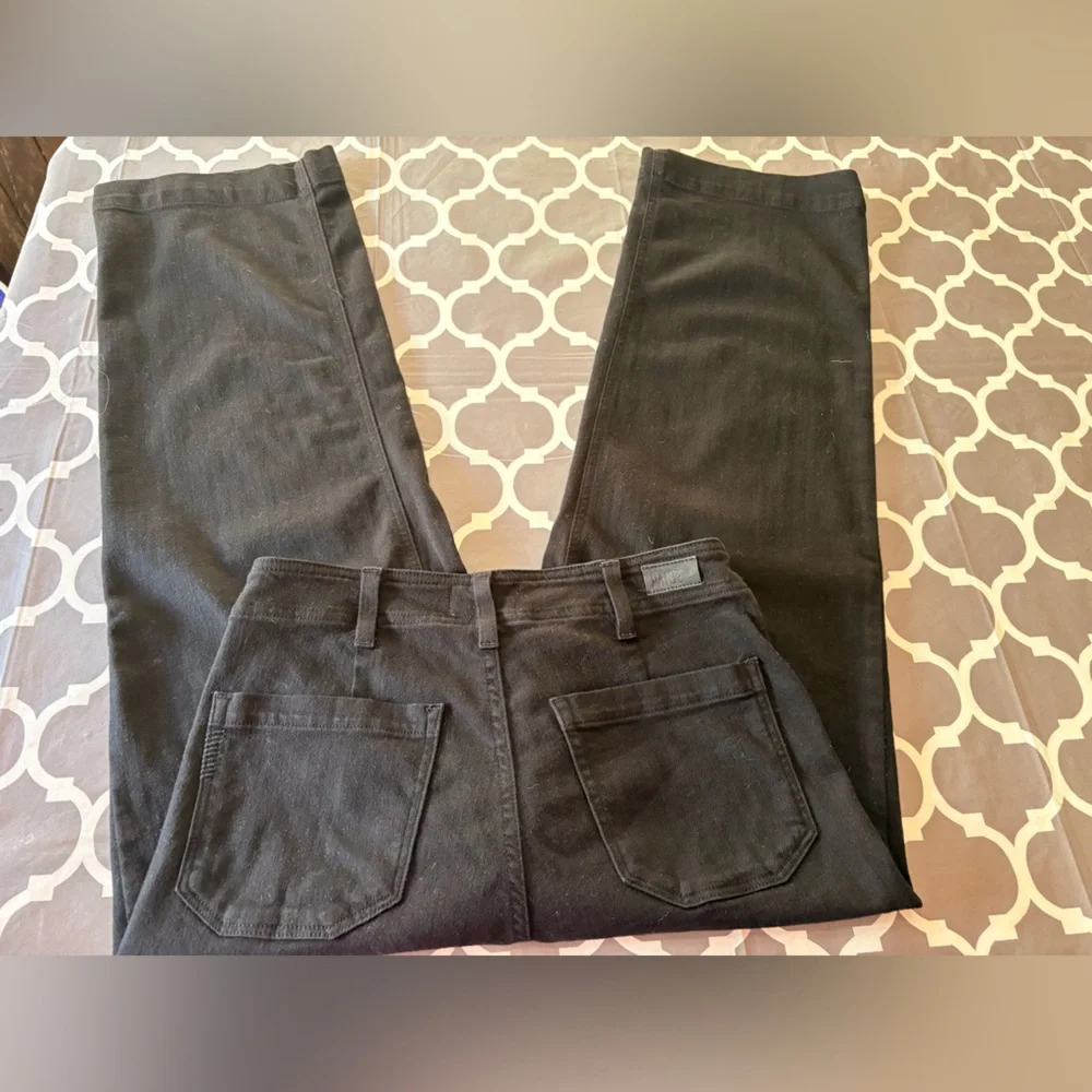 Paige Nellie Wide Leg Cropped Ankle Black Overdye Denim Jeans